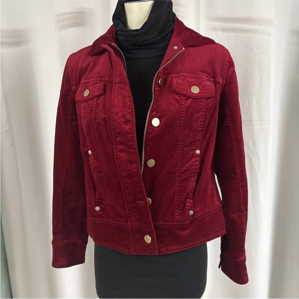 Chico's Deep Red Velveteen Jean Jacket fully lined size 0
